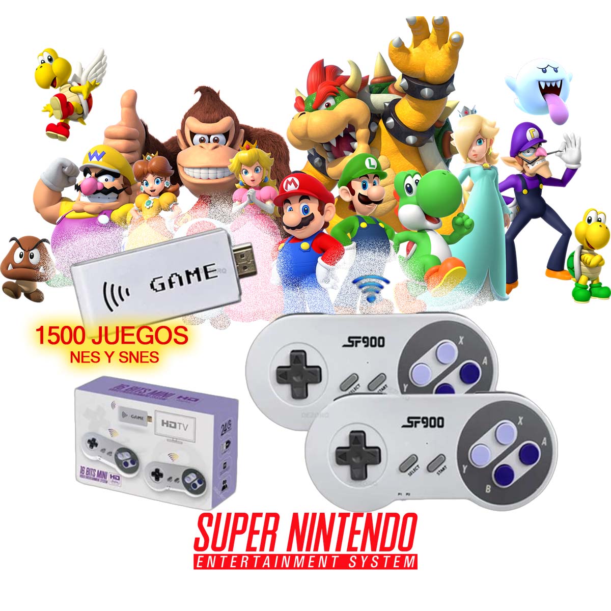 Consola Retro Super Nintendo Inalámbrica HDMI 1500 juegos 1 Consola Retro Super Nintendo Inalámbrica HDMI 1500 juegos